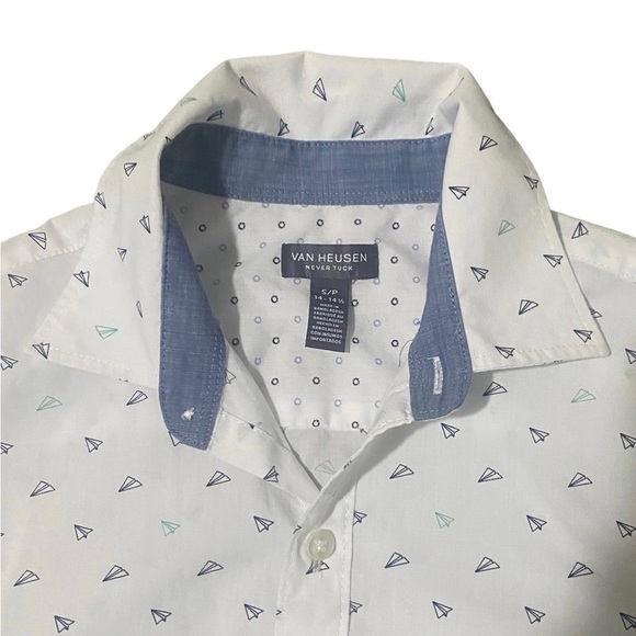 Can Huesen White and Blue Cotton and Polyester Short Sleeve Shirt-size S/P - Picture 4 of 4